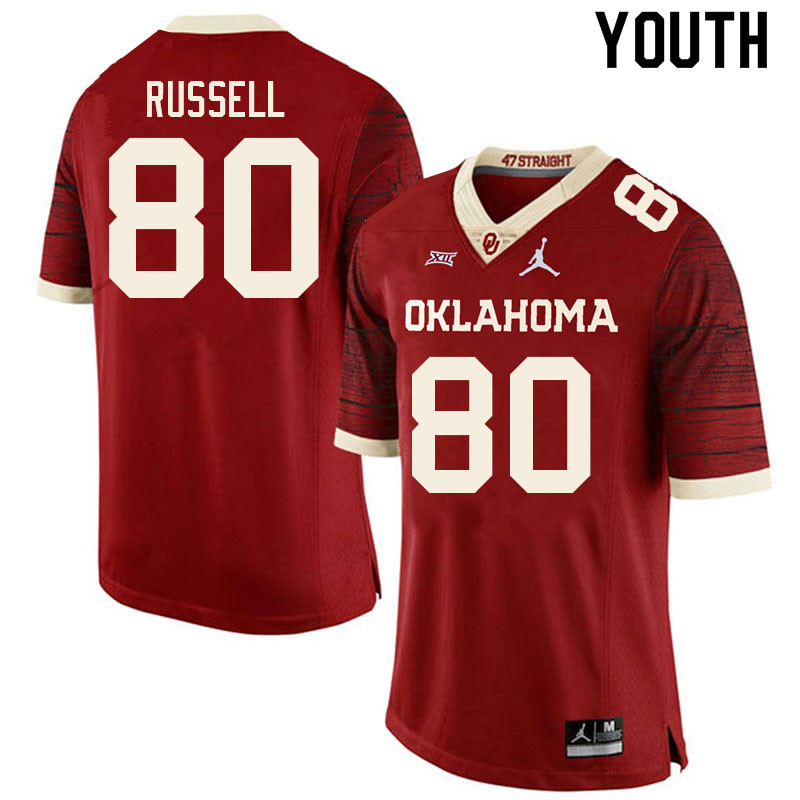 Youth #80 Kayhon Russell Oklahoma Sooners College Football Jerseys Sale-Retro